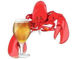 Chope de bière avec homard rouge sur fond blanc vecteur