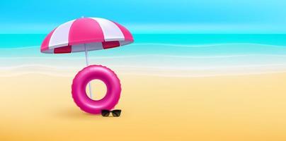 paysage de plage avec parasol et flotteur vecteur
