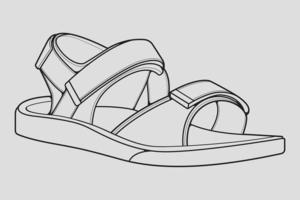 vecteur de dessin de contour de sandales à lanières, sandales à lanières dans un style de croquis, contour de modèle de formateurs, illustration vectorielle.