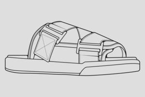 vecteur de dessin de contour de sandales à lanières, sandales à lanières dans un style de croquis, contour de modèle de formateurs, illustration vectorielle.