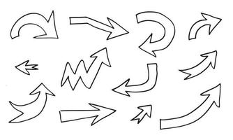 éléments de conception de griffonnage. flèches dessinées à la main isolées sur fond blanc. illustration vectorielle. vecteur