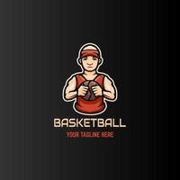 modèle de logo de mascotte de dessin animé de ballon de basket vecteur