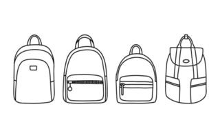 sac à dos sac à dos ensemble doodle illustration vectorielle simple noir et blanc vecteur