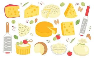 fromage mis produit laitier et râpe design plat illustration vectorielle vecteur