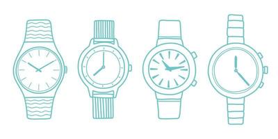 ensemble de montres doodle, illustration vectorielle de couleur bleue vecteur