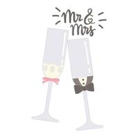 Verre à vin de mariage monsieur madame télévision vector illustration