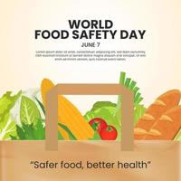 fond de la journée mondiale de la sécurité alimentaire avec des aliments sains dans un sac à provisions vecteur