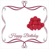 cadre rouge joyeux anniversaire, bonheur, effet de texte joyeux anniversaire, illustration vectorielle anniversaire sur fond blanc, cadre photo de fête, ombre rouge, cadres photo rouges, ballons rouges. vecteur