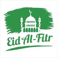 bel effet de texte vert eid al-fitr mubarak sur fond blanc, festival musulman eid al-fitr bel effet de texte, eid al-fitr, vert, mosquée blanche musulmane sur fond vert, lune. vecteur