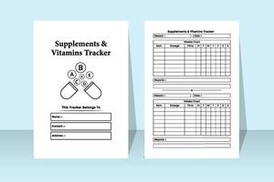 intérieur du journal de suivi des vitamines. supplément régulier et intérieur de suivi des informations sur les vitamines. intérieur d'un cahier. informations sur les médicaments du patient et modèle de bloc-notes de liste hebdomadaire de vitamines. vecteur