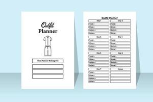 intérieur de cahier de planificateur de tenue. planification quotidienne de vêtements de mode et modèle de journal de liste de vêtements. l'intérieur d'un journal de bord. carnet de suivi des informations régulières du planificateur de tenues et du créateur de costumes. vecteur