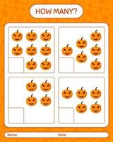 combien de jeu de comptage avec jack o 'lantern. feuille de travail pour les enfants d'âge préscolaire, feuille d'activité pour enfants vecteur