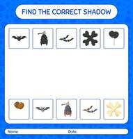trouvez le bon jeu d'ombres avec l'icône d'halloween. feuille de travail pour les enfants d'âge préscolaire, feuille d'activité pour enfants vecteur