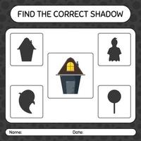 trouver le bon jeu d'ombres avec la maison. feuille de travail pour les enfants d'âge préscolaire, feuille d'activité pour enfants vecteur