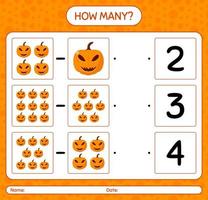 combien de jeu de comptage avec jack o 'lantern. feuille de travail pour les enfants d'âge préscolaire, feuille d'activité pour enfants vecteur