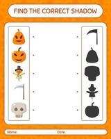 trouvez le bon jeu d'ombres avec l'icône d'halloween. feuille de travail pour les enfants d'âge préscolaire, feuille d'activité pour enfants vecteur