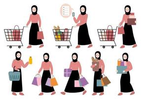 femme musulmane hijab shopping illustration vecteur