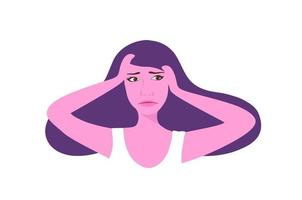 femme malheureuse ayant une illustration vectorielle de migraine. notion de problème de santé vecteur