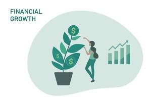 concept de croissance des investissements financiers. homme d'affaires arrosant l'arbre d'argent pour la croissance financière, le profit des investissements commerciaux et le succès vecteur