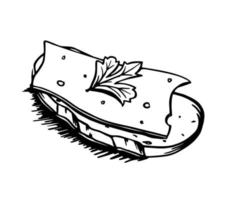 sandwich au fromage croquis vectoriel d'élément de boulangerie dessiné à la main de griffonnages. pour les menus des cafés et boulangeries