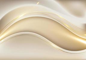 Conception de modèle de luxe moderne 3d or, formes d'ondes marron clair et lumière de ligne de paillettes dorées sur fond doré