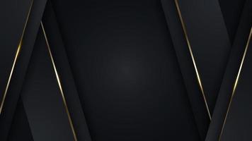 Conception de modèle de bannière de luxe moderne 3d rayures diagonales noires avec des lignes dorées légères étincelles sur fond sombre vecteur