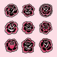 icônes de tatouage old school sertie de symboles de roses rouges illustration vectorielle isolée vecteur