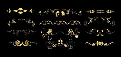 ensemble de riches bordures dorées vintage décorées, cadres, séparateurs pour texte isolé sur fond noir pour votre vecteur de conception