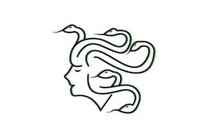 logo méduse. logo d'art en ligne de serpents de visage de belle femme naturelle pour salon de beauté vecteur