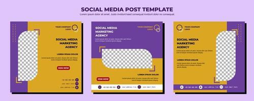 modèle de publication de médias sociaux vectoriels jaune et violet, illustration et texte d'art vectoriel, design simple et élégant en couleur vecteur