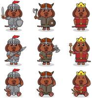 illustrations vectorielles de personnages de chiens dans diverses tenues médiévales. vecteur