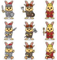 illustrations vectorielles de personnages de lapin dans diverses tenues médiévales vecteur
