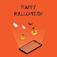 joyeux jour d'halloween bannière avec smartphone de citrouille sortir vecteur