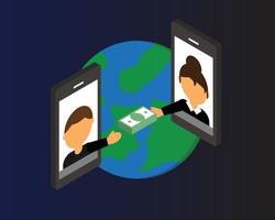 virement bancaire d'un pays pour transférer de l'argent à l'étranger par vecteur de téléphone portable