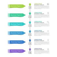 le modèle de conception infographique peut être utilisé pour la présentation, la bannière, le graphique, le flux d'affaires et le diagramme. modèle de chronologie plat moderne avec 6 options, pièces, étape pour le processus. modèle abstrait. vecteur