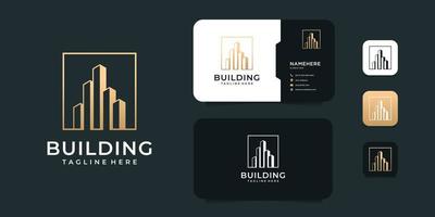 vecteur de conception de logo immobilier bâtiment d'entreprise avec collection de jeux de cartes de visite