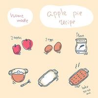recette de tarte aux pommes maison dessinée à la main. boulangerie préparation vecteur doodle nourriture.