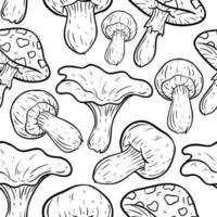 modèle sans couture de champignon avec croquis ou style dessiné à la main vecteur