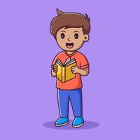 dessin animé mignon petit garçon lisant un livre, illustration de dessin animé de vecteur, clipart de dessin animé