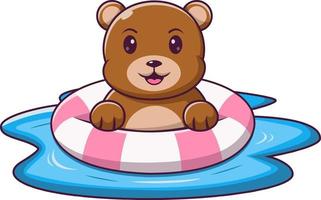 dessin animé mignon d'ours en peluche à l'aide d'un anneau gonflable, ours de dessin animé en vacances d'été, illustration de dessin animé vectoriel