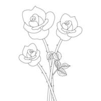 fleur rose illustration en ligne continue sur fond noir et blanc vecteur