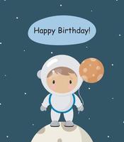 fête d'anniversaire, carte de voeux, invitation à une fête. illustration d'enfants avec un astronaute mignon. illustration vectorielle en style cartoon. vecteur
