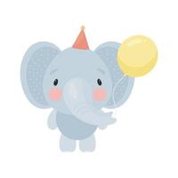 éléphant mignon avec ballon. style bande dessinée. illustration vectorielle. pour carte, affiches, bannières, livres pour enfants, impression sur le pack, impression sur vêtements, tissu, papier peint, textile ou vaisselle. vecteur