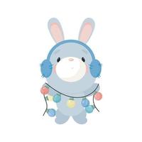 lapin mignon avec une guirlande. style bande dessinée. illustration vectorielle. pour carte, affiches, bannières, livres pour enfants, impression sur le pack, impression sur vêtements, tissu, papier peint, textile ou vaisselle. vecteur