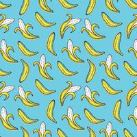 modèle sans couture de bananes entières et ouvertes. style plat. diverses bananes jaunes. palette bleu-jaune. convient aux tissus, papiers et papiers peints brillants pour la décoration murale vecteur