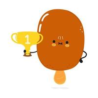 la jolie glace drôle tient la coupe du trophée d'or. icône d'illustration de personnage de dessin animé kawaii dessiné à la main de vecteur. isolé sur fond blanc. crème glacée avec coupe du trophée gagnant