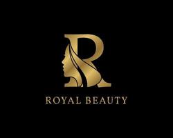 décoration luxueuse de visage de beauté de lettre r pour le logo de soins de beauté, l'image de marque personnelle, le maquilleur ou toute autre marque et société royale vecteur
