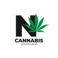 lettre n avec élément de conception de logo vectoriel feuille de cannabis