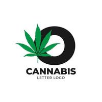 lettre o avec élément de conception de logo vectoriel feuille de cannabis