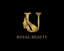 décoration luxueuse de visage de beauté de lettre u pour le logo de soins de beauté, l'image de marque personnelle, le maquilleur ou toute autre marque et société royale vecteur
